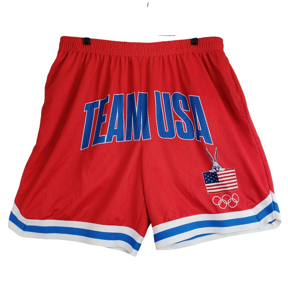 Looney Tunes Team USA Basketball Shorts Mens XXL Red Bugs Bunny Olympic Retro
